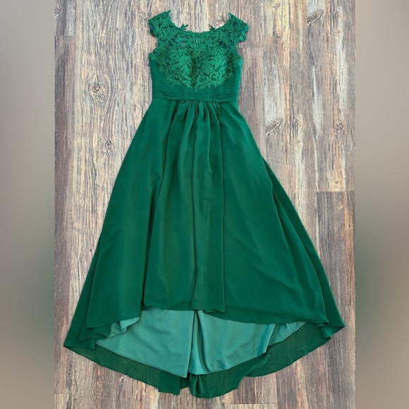 Emerald Green Lace Formal Bridesmaid Prom Dress Sz 9 Hi-Low Corset Built-in Bra - Picture 1 of 16